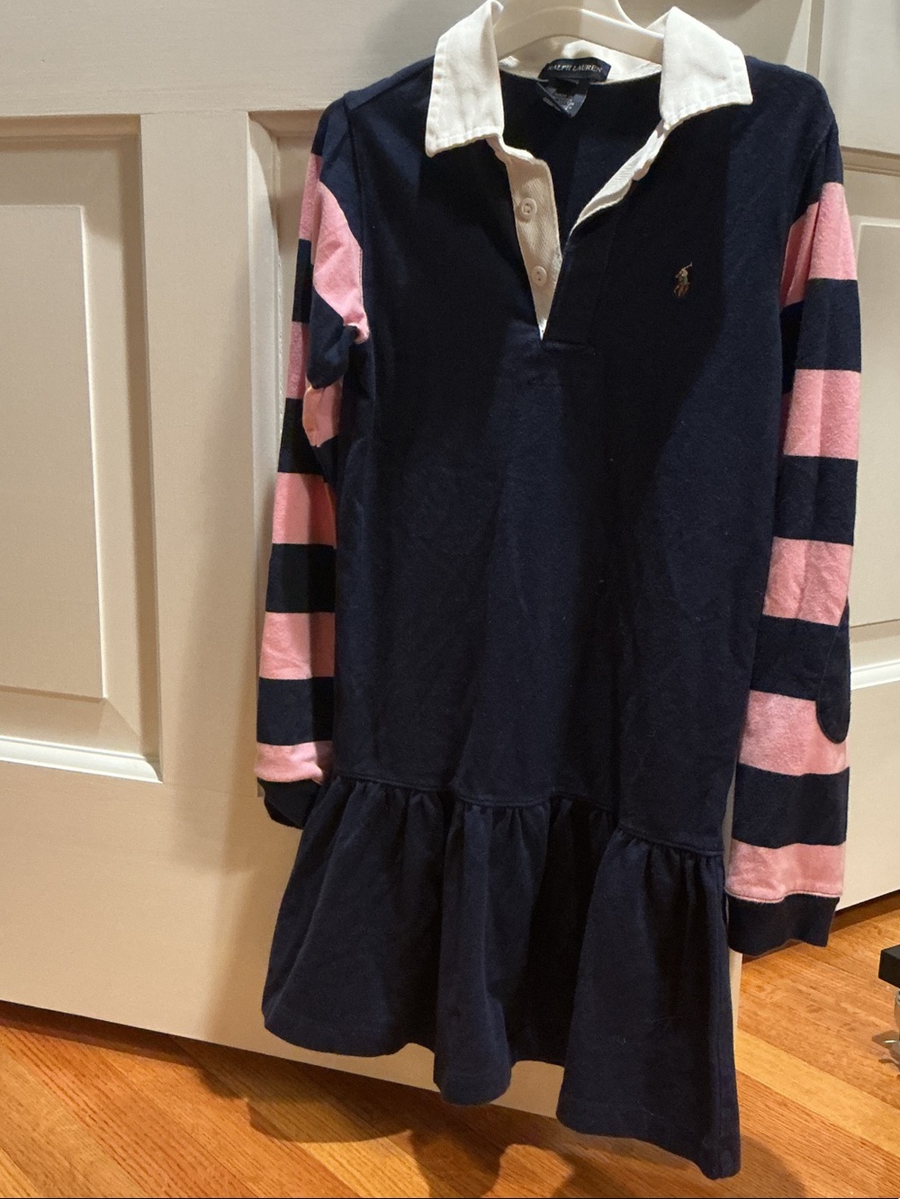 Ralph Lauren Navy Dress with Pink Striped Sleeves